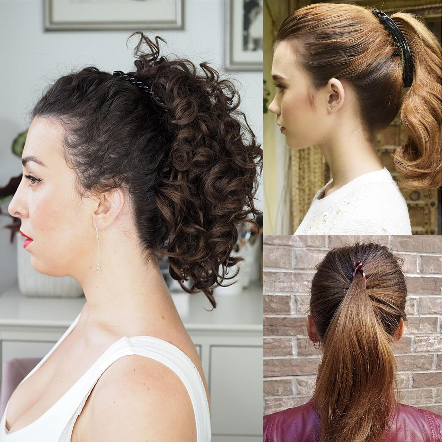 6 Pcs Banana Hair Clips for Women - Classic Fishtail Clincher Combs, Large Double Ponytail Holder Clips for Thin Hair