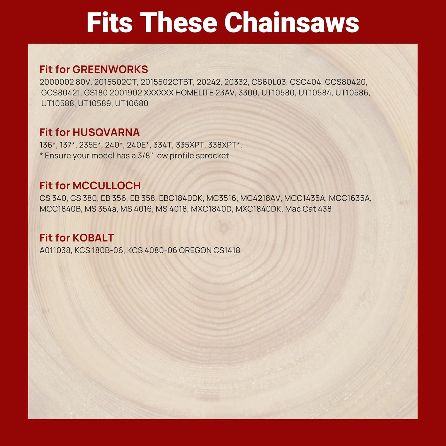 3-Pack 18 Inch Chainsaw Chain 62 Drive Links, 3/8" Pitch, 0.050" Gauge, Fit for Craftsman, Remington, Greenworks, Earthwise, Echo, Husqvarna Chainsaws and More - S62 image number 5