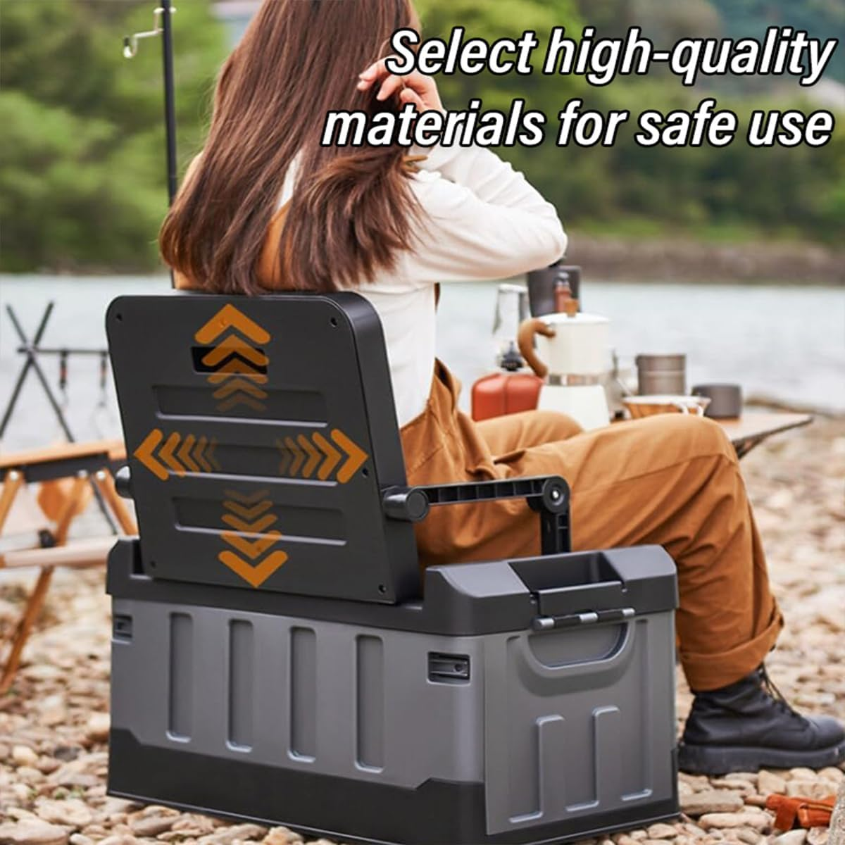 AIMALL Folding Storage Box with Seat, Large Capacity 23.4X14.2X25.4 Inch Organizer, Collapsible Container with 200Kg Load Capacity for Home and Outdoor Use image number 4