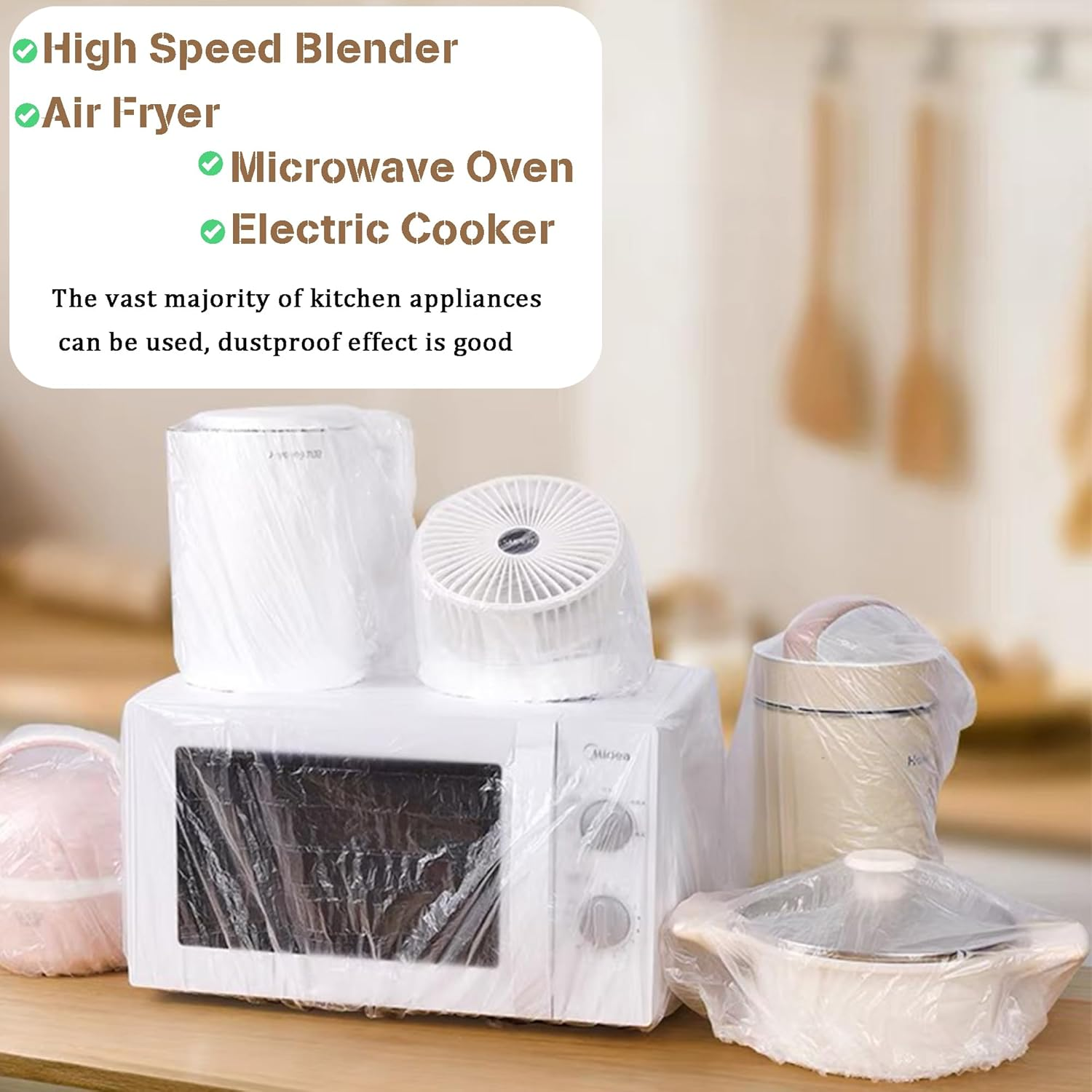 60PCS Clear Kitchen Appliance Covers - Dust Cover Thickened Disposable Blender Covers with Elastic for Small Appliance, Oven, Pressure Cooker, Toaster, Air Fryer, Instant Pot(S, M, L)
