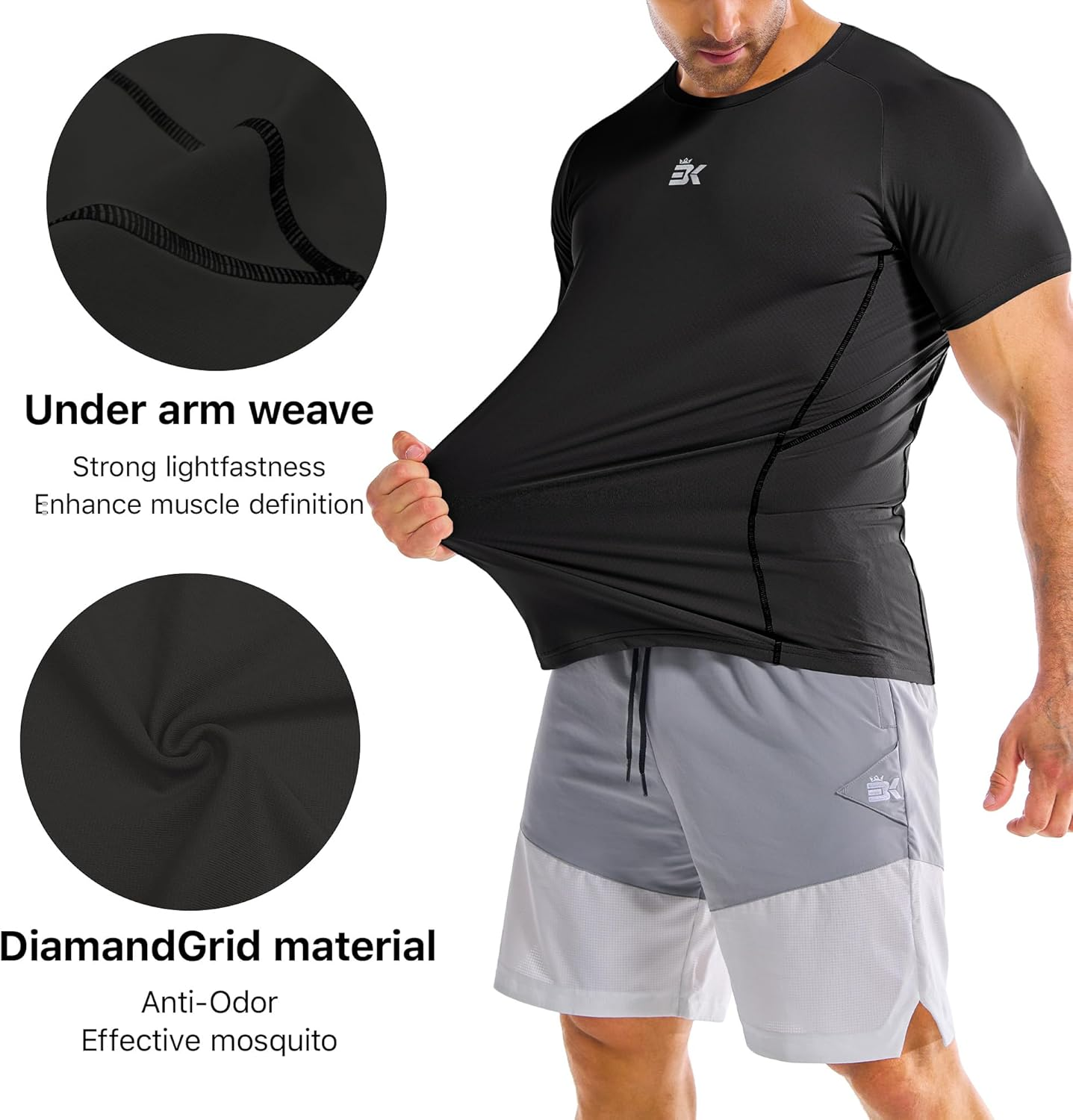 BROKIG Men'S Gym Sports T-Shirts, Underarm Muscle Running Shirt Fitting Workout Training Casual Tops Quick Dry Tees image number 6