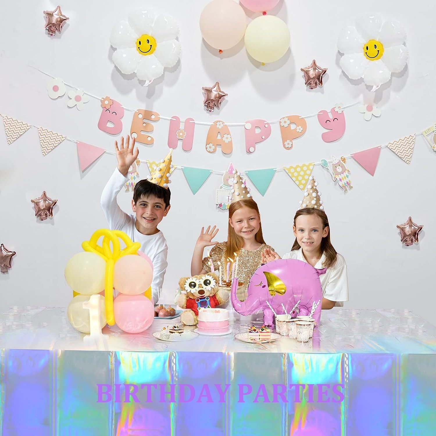 5 Pack Iridescence Plastic Tablecloths Holographic Foil Rectangle Table Covers Birthday Bachelorette Bridal Wedding Iridescent Party Decorations 54" X 108" (5, Multicolor, Large) image number 4