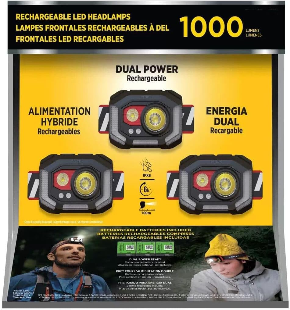 Infinity X1 1000L Dual Power Rechargeable Headlamp 3 Pack - 5 Powerful Beam Modes to Choose from - 100 Meter Beam Distance - Waterproof - 6 Hour Runtime image number 3