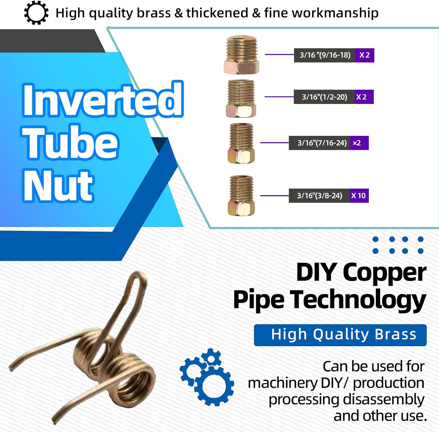 Glarks 3/16 Brake Line Tubing Kit, Copper-Coated Steel Tube Roll and Fittings, Steel Tubing Coil Kit with 16Pcs Inverted Tube Nut Fittings for Hydraulic Braking Systems, Fuel Systems image number 5