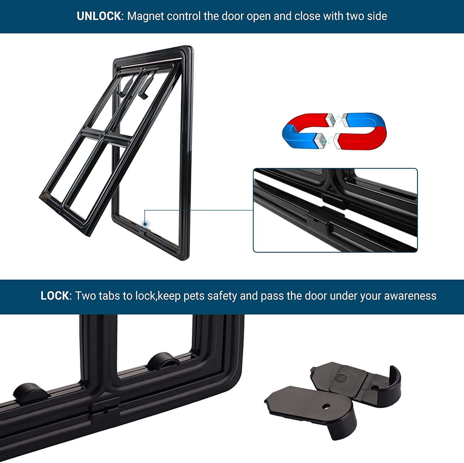 PETLESO Dog Screen Door, Inner Size 12&rdquo;&times;16&rdquo;, Black, ABS Frame, Magnetic Closure, Suitable for Large Dogs image number 4