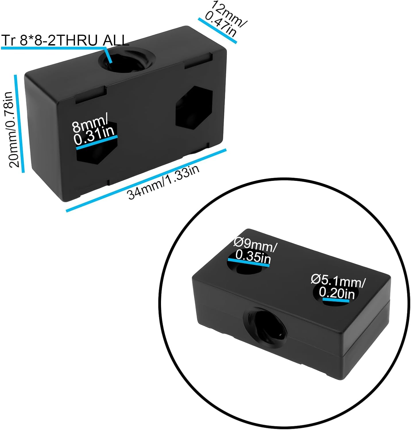 Emagtech 2Pcs 8Mm Metric Lead Screw Nut Block Compatible with Openbuilds 3D Printer Workstations
