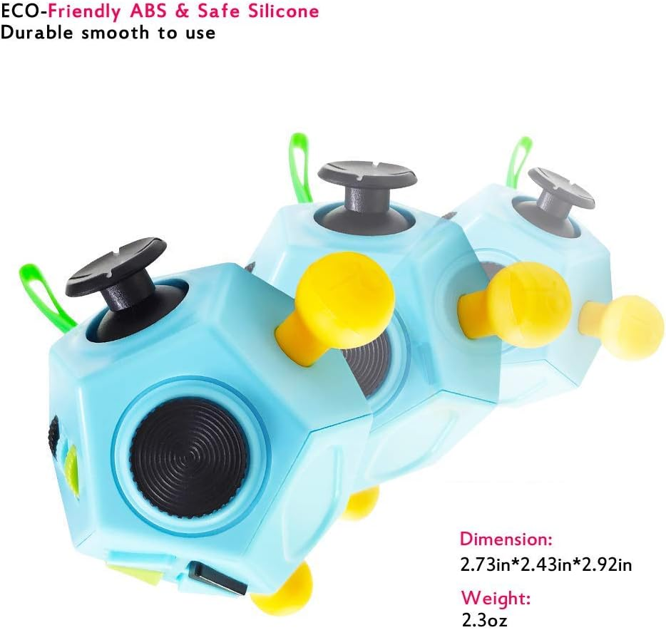 12 Side Fidget Cube,Fidget Toys Cube Relief Stress and Anxiety Depression anti for Kids and Adults with ADD, ADHD, OCD, Autism (Blue, Normal) image number 4