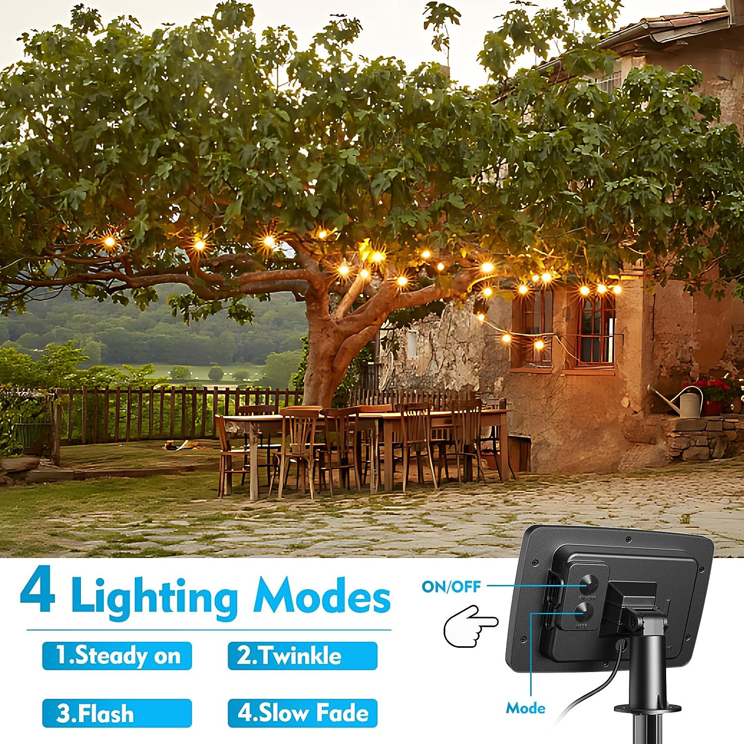 Globalink 16M Solar String Lights - IP65 Waterproof Outdoor Fairy Lights with 16 Shatterproof Bulbs, Expandable for Backyard, Balcony & Garden All-Weather Aussie-Proof Design, Warm White Ambience image number 2