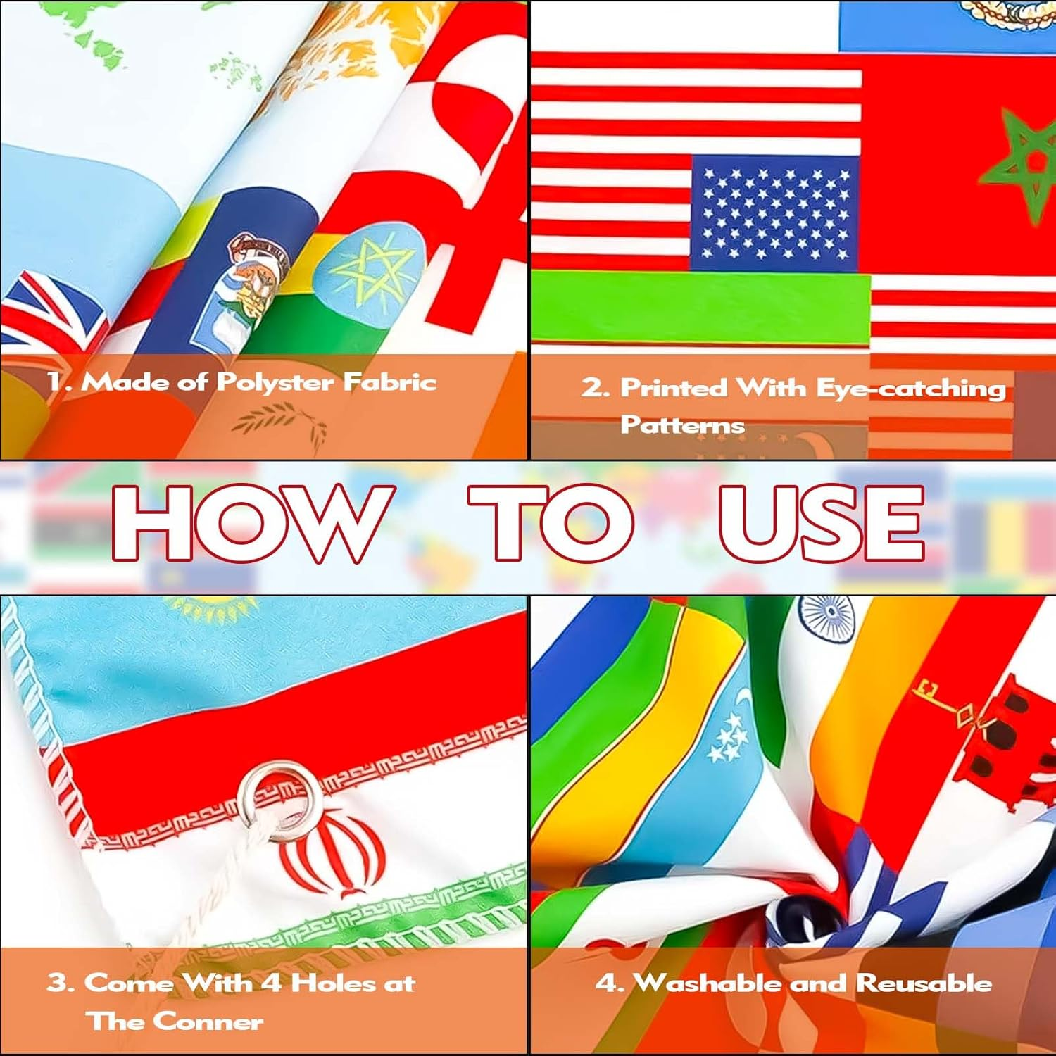 CHEUNGHAO World Flag Banner International Flags Banner Country Flags Banner Backdrop Decoration with Brass Grommets image number 1