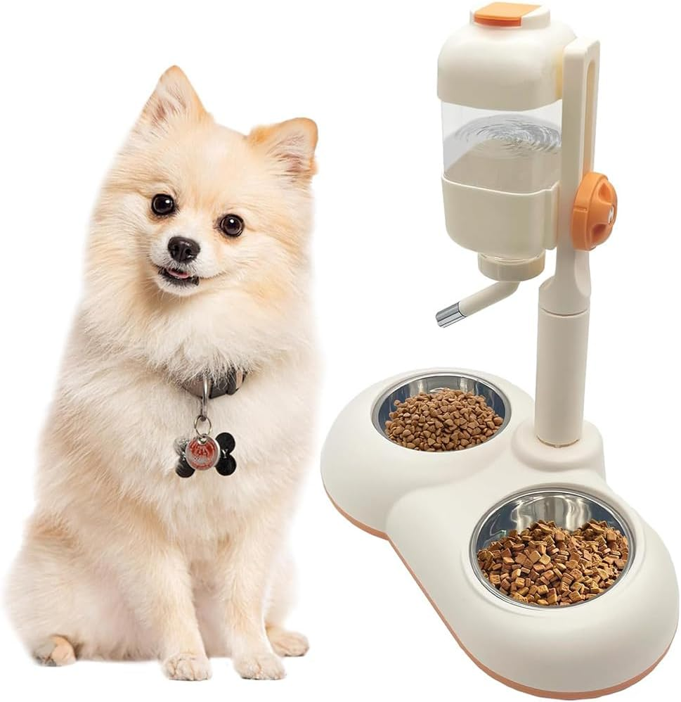 Dog Drinking Fountain with Stand, Pet Standing Drinking Fountain Bowl Removable, Double Bowl Adjustable Automatic Drinking Fountain, Pet Slow Drinking Bottle for Indoor Pet Water Feeding image number 2