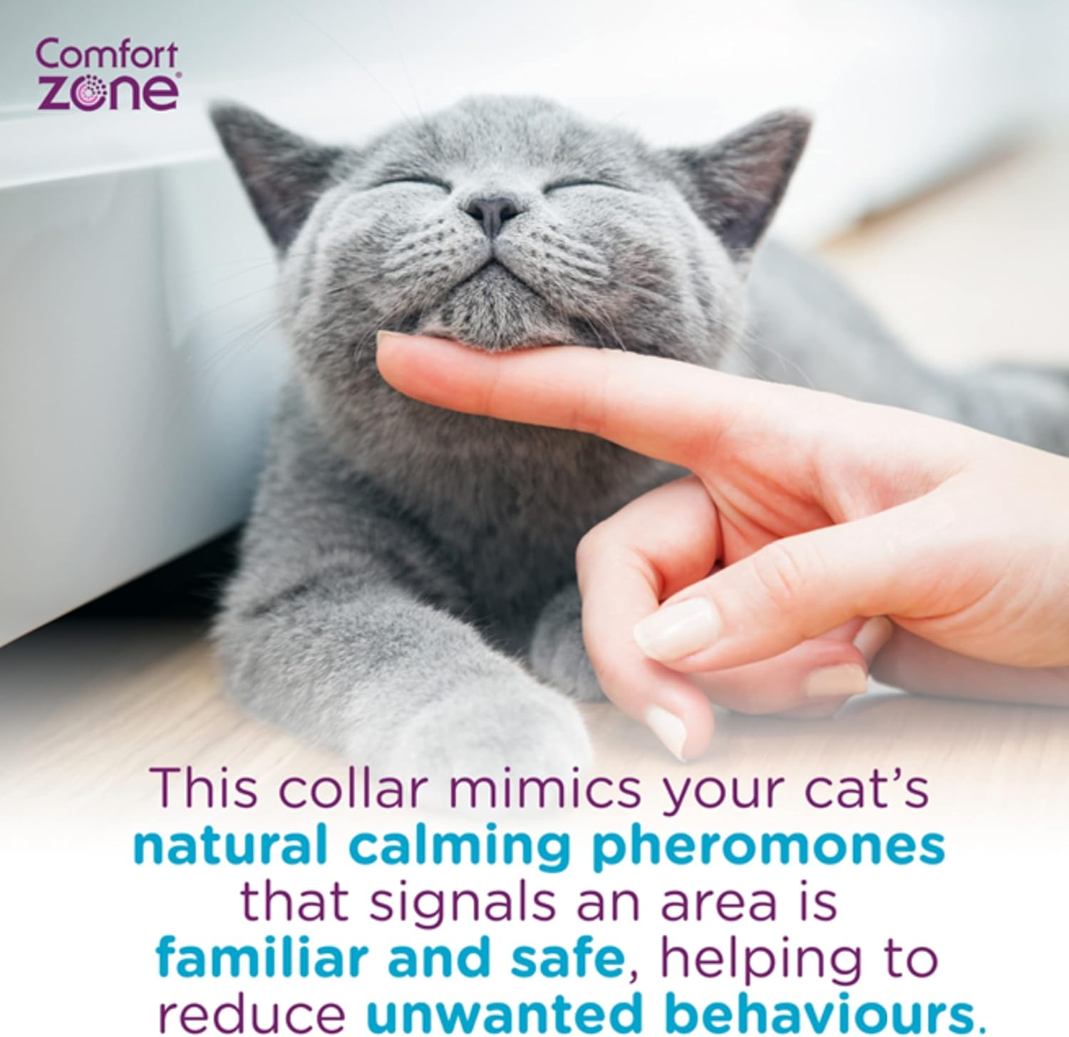 Comfort Zone Cat Calming Pheromone Collar, Helps Cats Feel Safe, Happy, Calm, Reduces Stress, Anxiety and Unwanted Behaviours, with Breakaway Feature for Safety, 2 Collar Pack, White