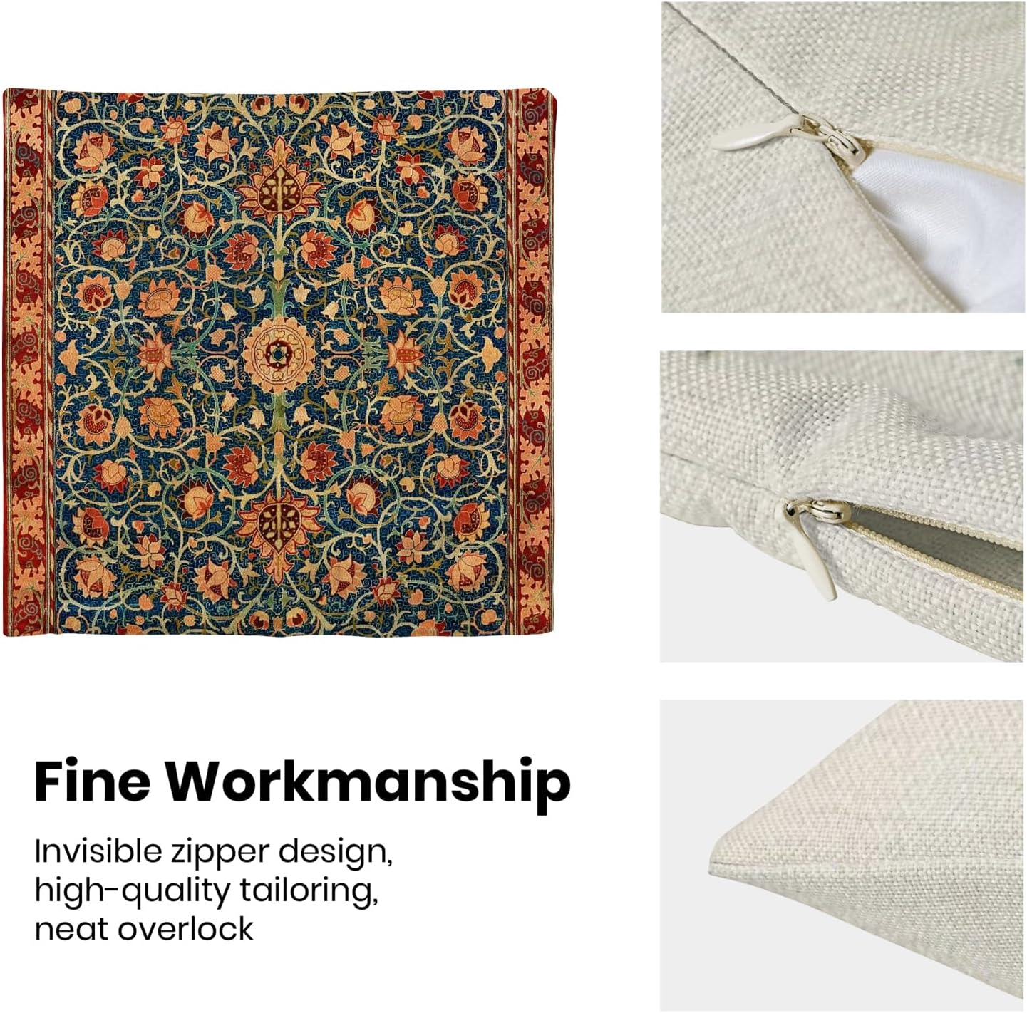 Boho Floral Pillow Covers 18X18 Set of 2, William Morris Flower Pattern Design Decorative Throw Pillows Bohemian Vintage Farmhouse Cushion Pillow Covers for Sofa Couch Bed Outdoor Decor image number 2