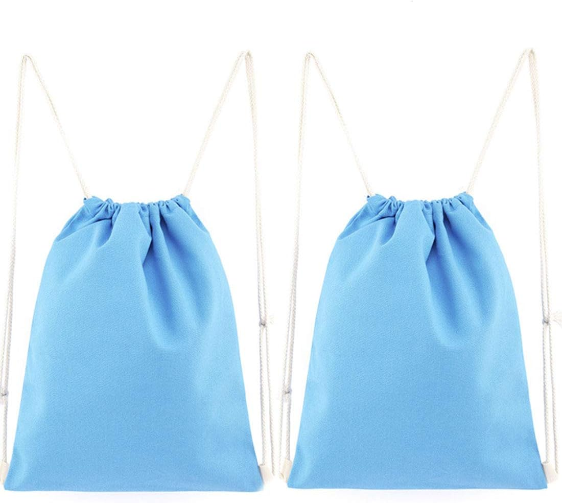 2-Pack Cotton Canvas Drawstring Backpack Gym Sackpack - Black image number 4