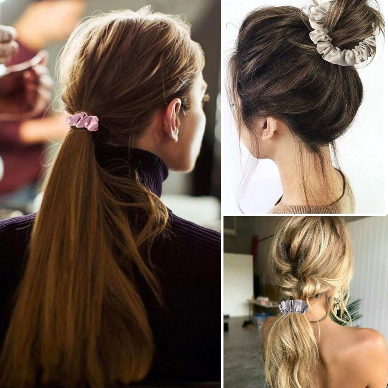 SSKHE 10PCS Hair Scrunchies Satin Scrunchies,Soft Hair Ties,Ponytail Holder Hair Accessories,Elastic Hair Bands,Premium Satin Softer Silk,Bobbles Hair Bands,Atin Scrunchies for Thick Thin Curly Hair image number 4