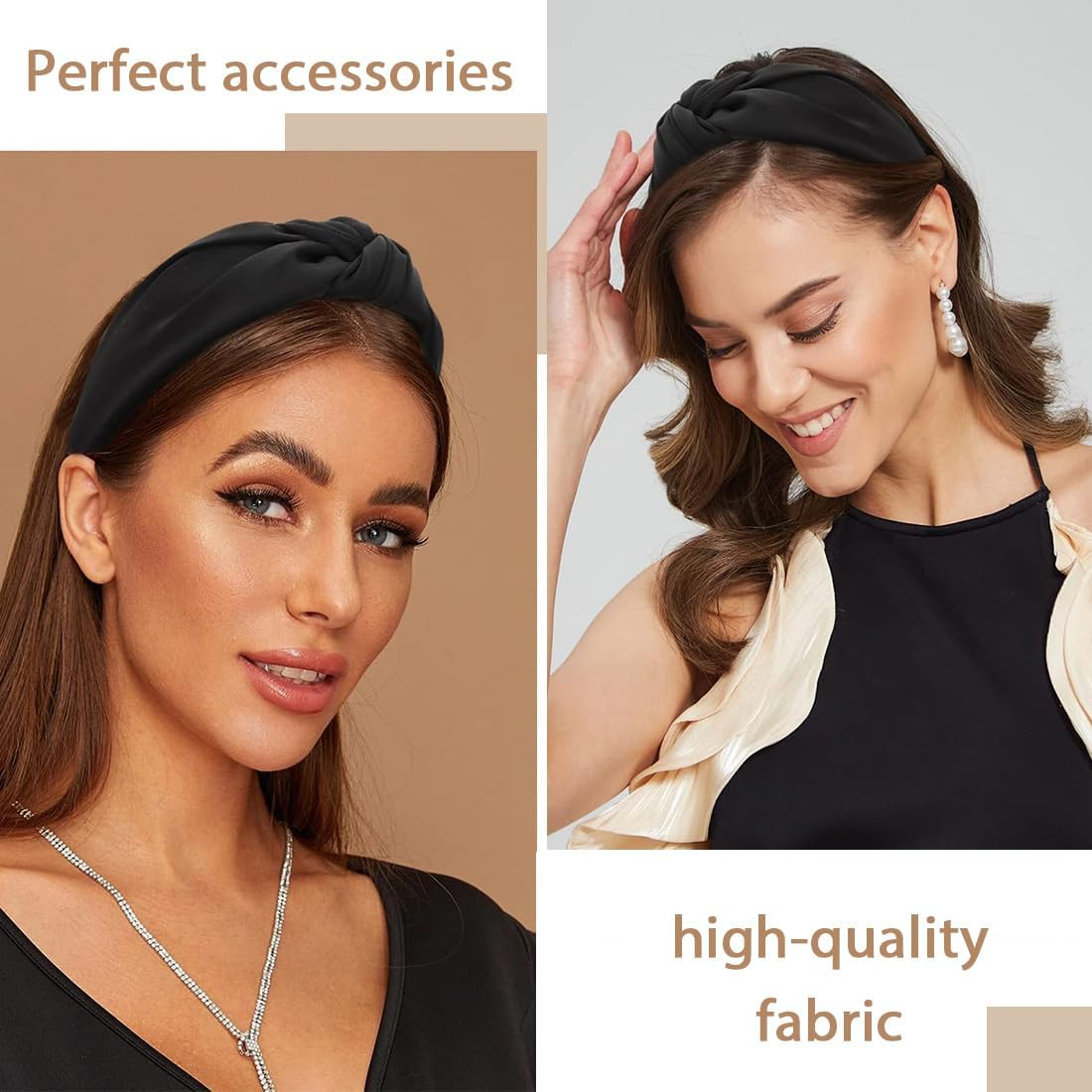 JYNVO Women'S Hair Band 4 Pieces Headband with Cross Knot - Black, Coffee, White, Cream White - Hair Accessory for Everyday Use and Makeup image number 3