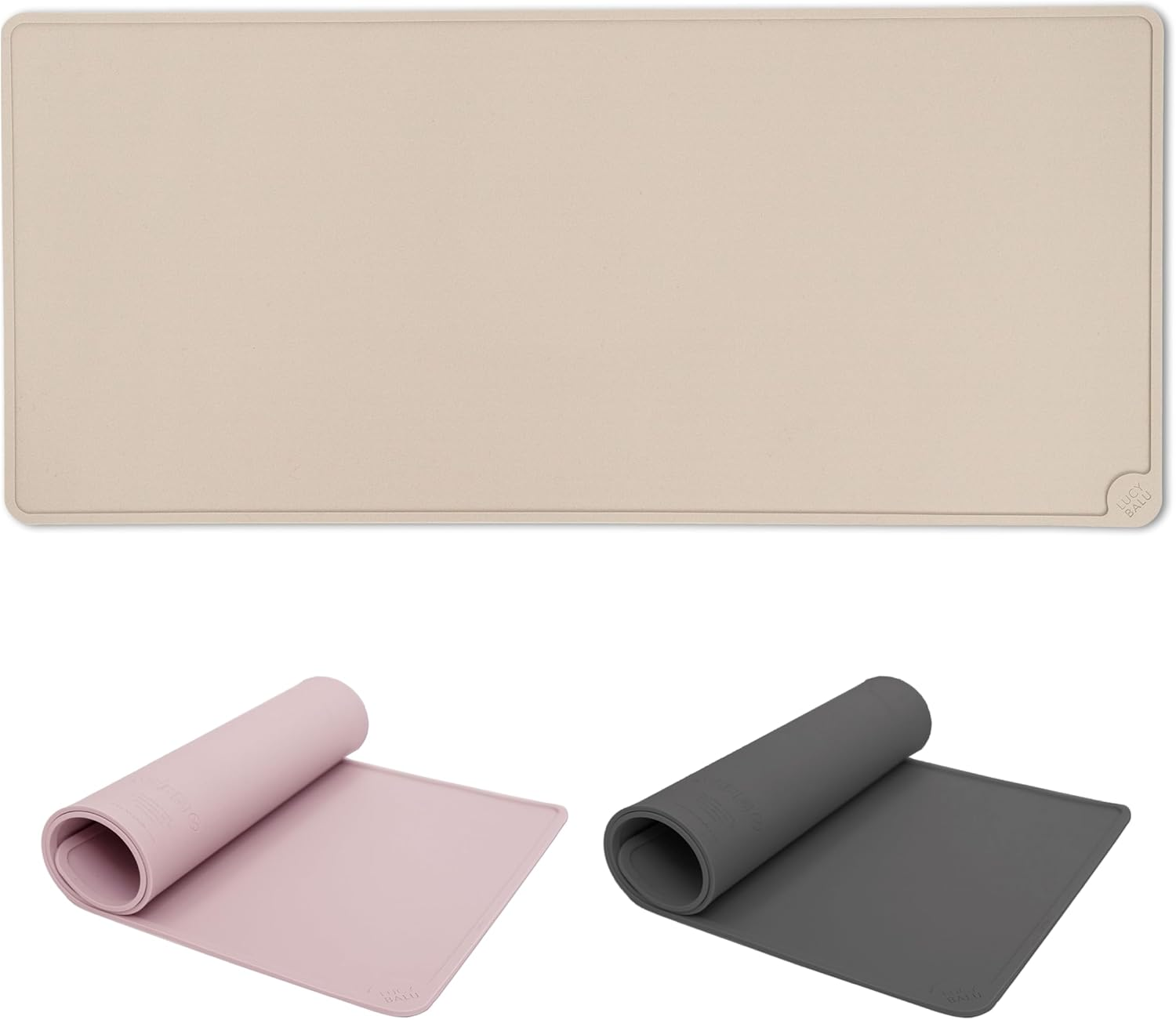 Lucybalu&reg; Bowl Mat for Cats, Cat Mat for Water & Food Bowl, Silicone Mat as Non-Slip Mat for Cat Bowl, Feeding Mat, Cat Feeding Mat, Rectangular, XL Taupe image number 3