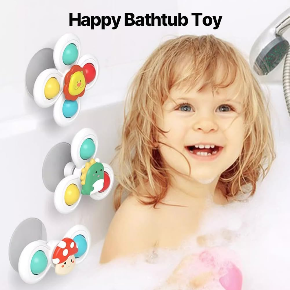OLIGEI 3PCS Suction Cup Spinner Toys for 1 2 Year Old Boys Spinning Toys Baby Toys 12-18 Months Sensory Toys for Toddlers 1-3 Easter Basket Stuffers Gifts for 1 Year Old Girls image number 1