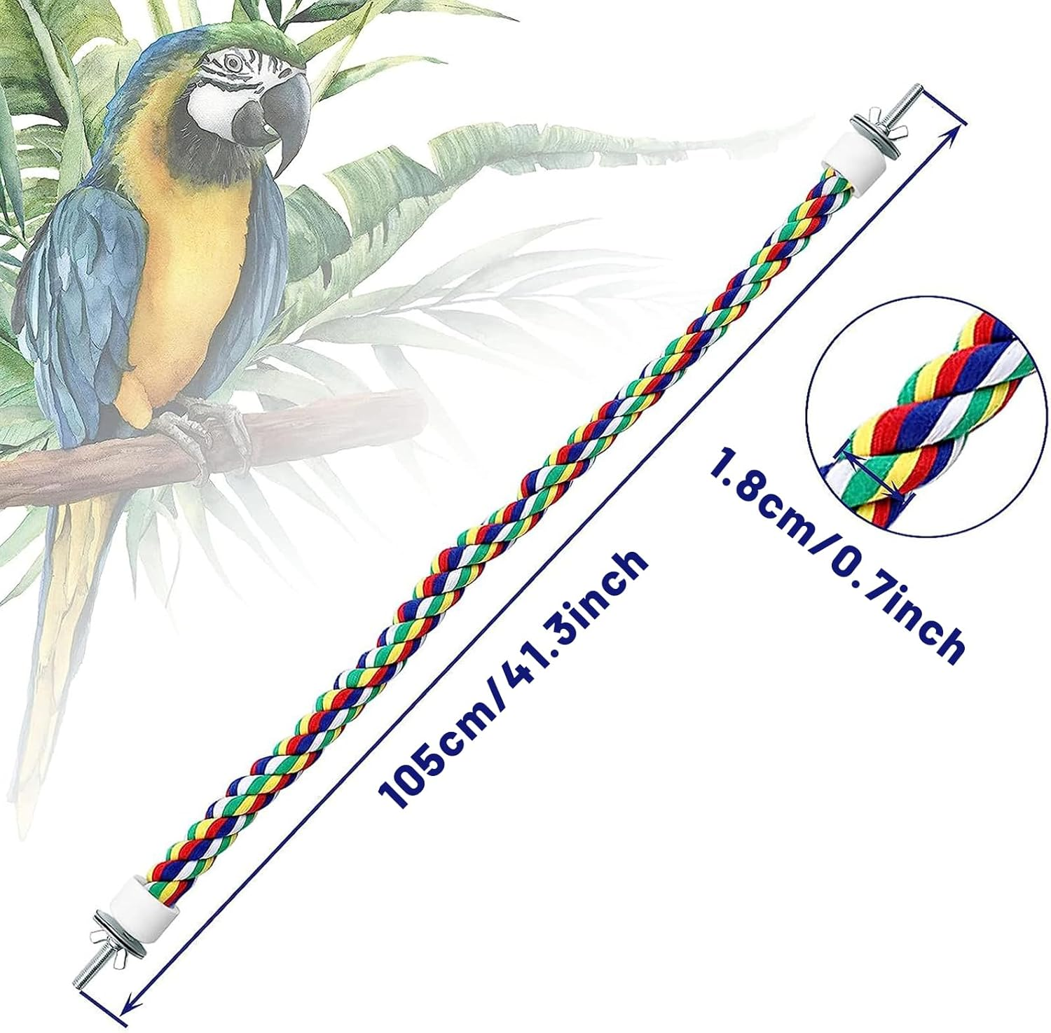 41.3Inch Bird Rope Perch Parakeet Toys, Spiral Bird Toy for Cockatiels, Bird Bungee Rope Perches Suitable Bird Cage Accessories image number 4