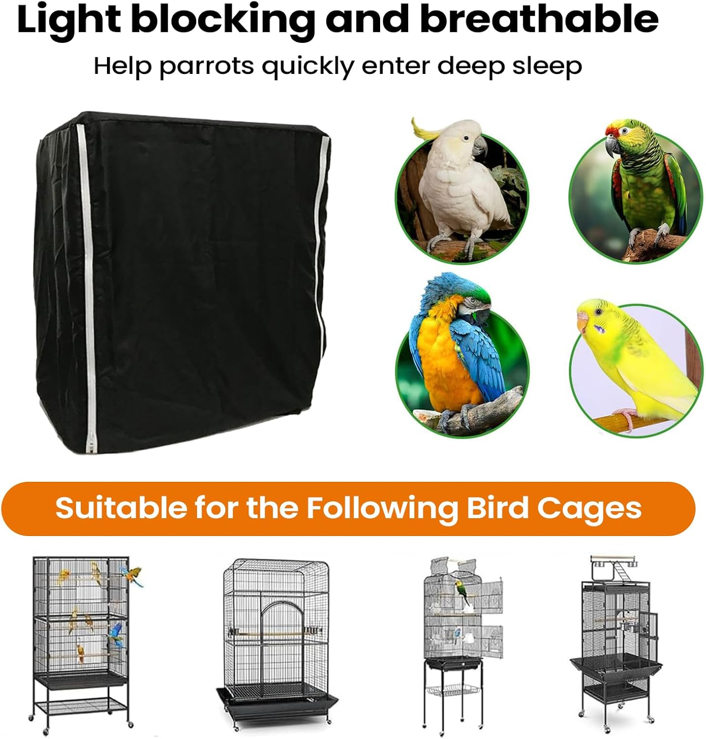 Good Night Large Bird Cage Cover Parakeet Parrot Animal Crate Guard Breathable Bird Cage Cover Blackout image number 3