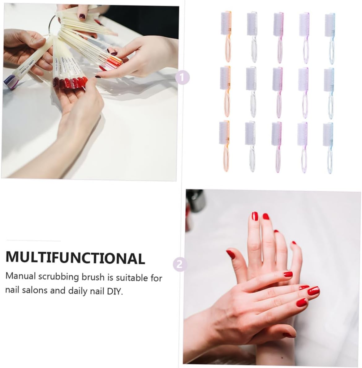 LOLIPPYY 15Pcs Long Handle Nail Brushes Set for Fingernail Cleaning Home Nail Art Tools Easy to Use for Salon and Diy image number 2