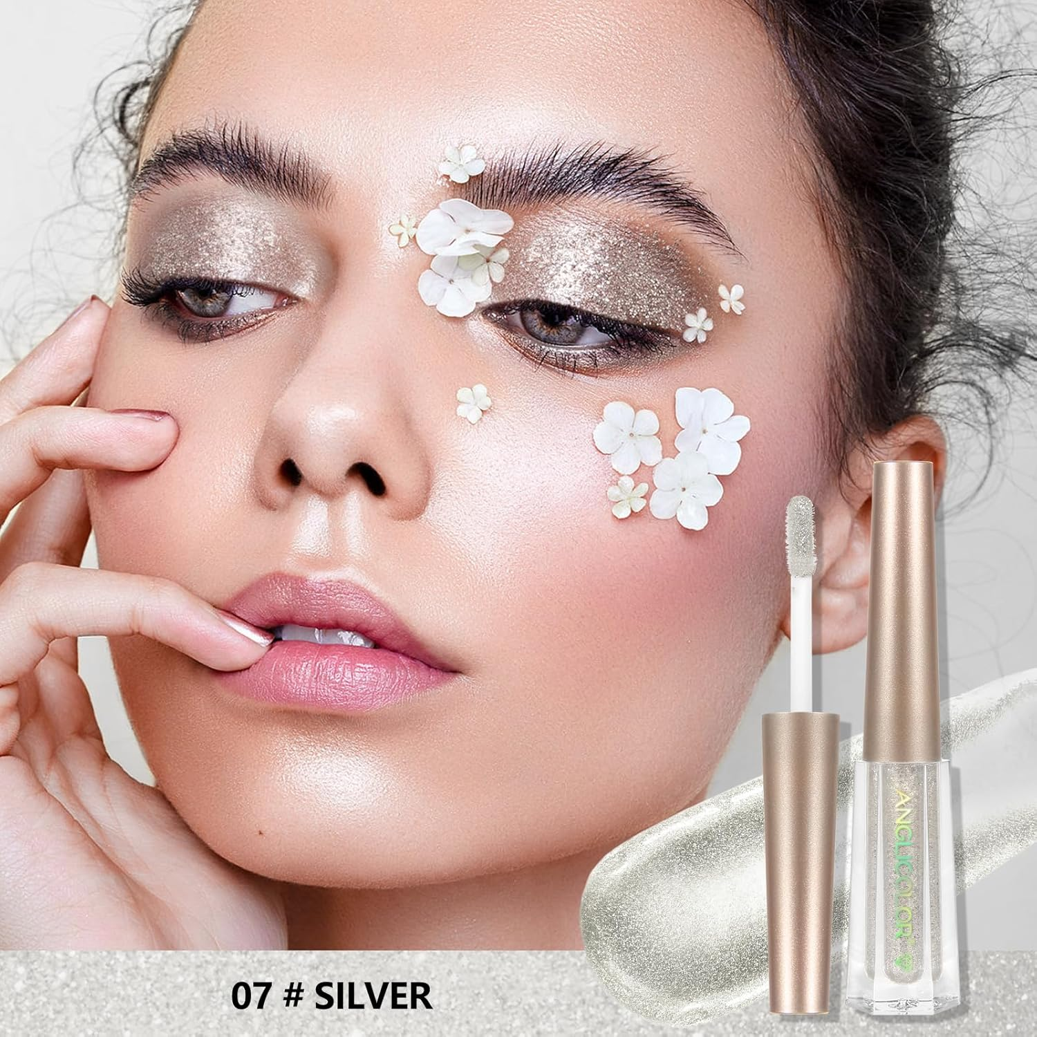 Anglicolor Eyeshadow,Liquid Glitter Eyeshadow,Highly Pigmented Glitter Gel Diamond Eyeshadow, Liquid Eyeshadow & Eyeliner Blendable Shimmer Eyes Makeup,Vegan (#7 Silver) - 05 image number 6