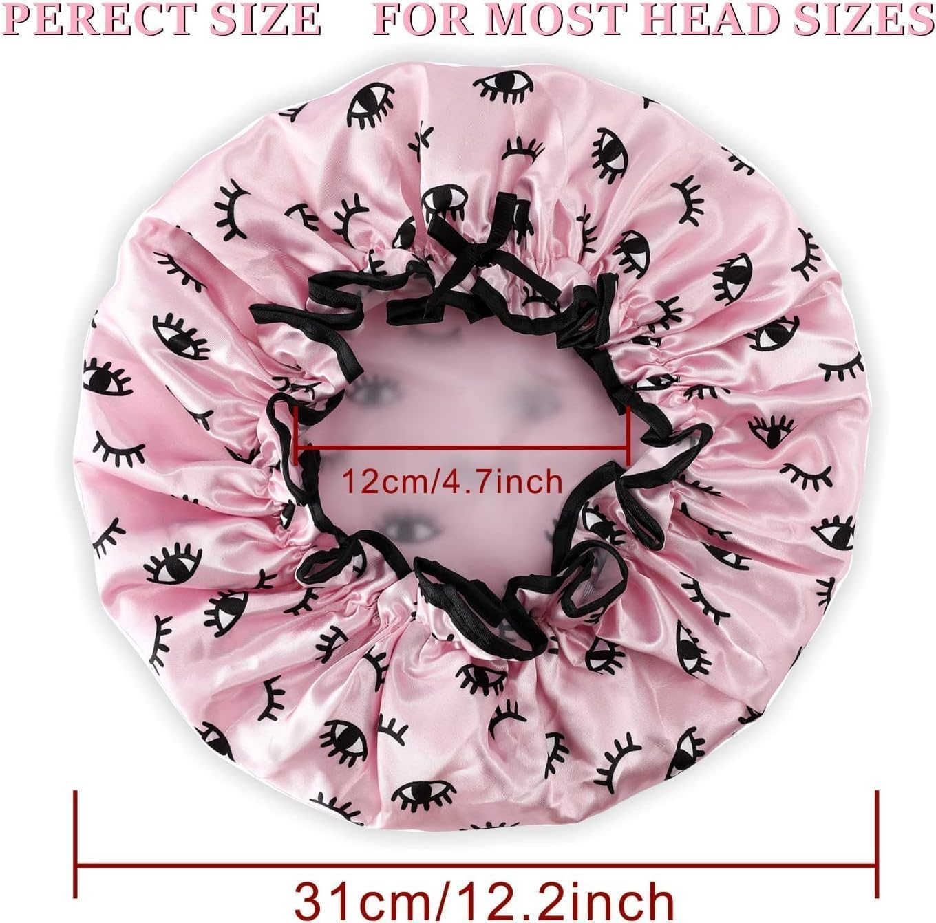 3 Packs Shower Cap, Large Shower Caps for Women Eusable Waterproof,Double Layer Waterproof Shower Cap for Long Hair image number 1