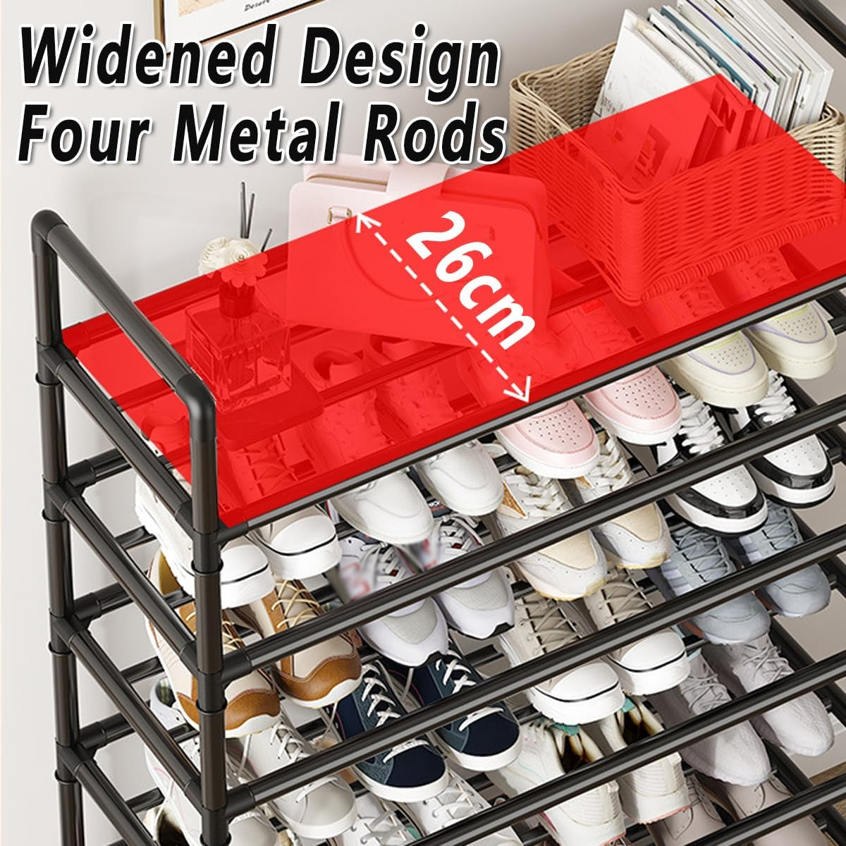 AIMALL 8-Tier Shoe Rack with 60Cm Wide Metal Frame and Dustproof Cover &ndash; Ideal for Multi-Layer Indoor Storage, Doorway Organisation, and Student Dormitory