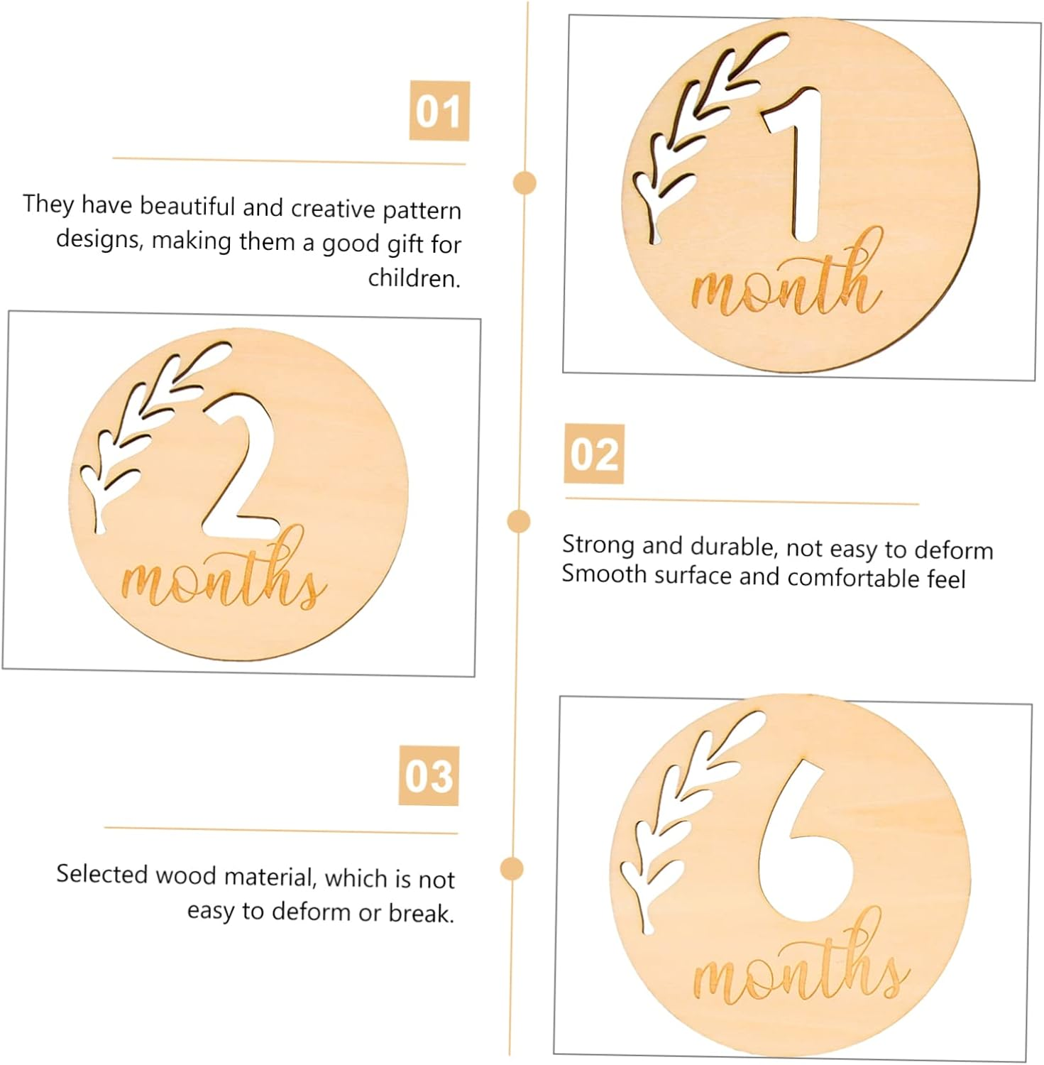 Sosoport 12Pcs Hollowed Wooden Milestone Cards for Newborn Photography Props Monthly Growth Cards for Boy Girl Boy Girl Birthday for Shower image number 3