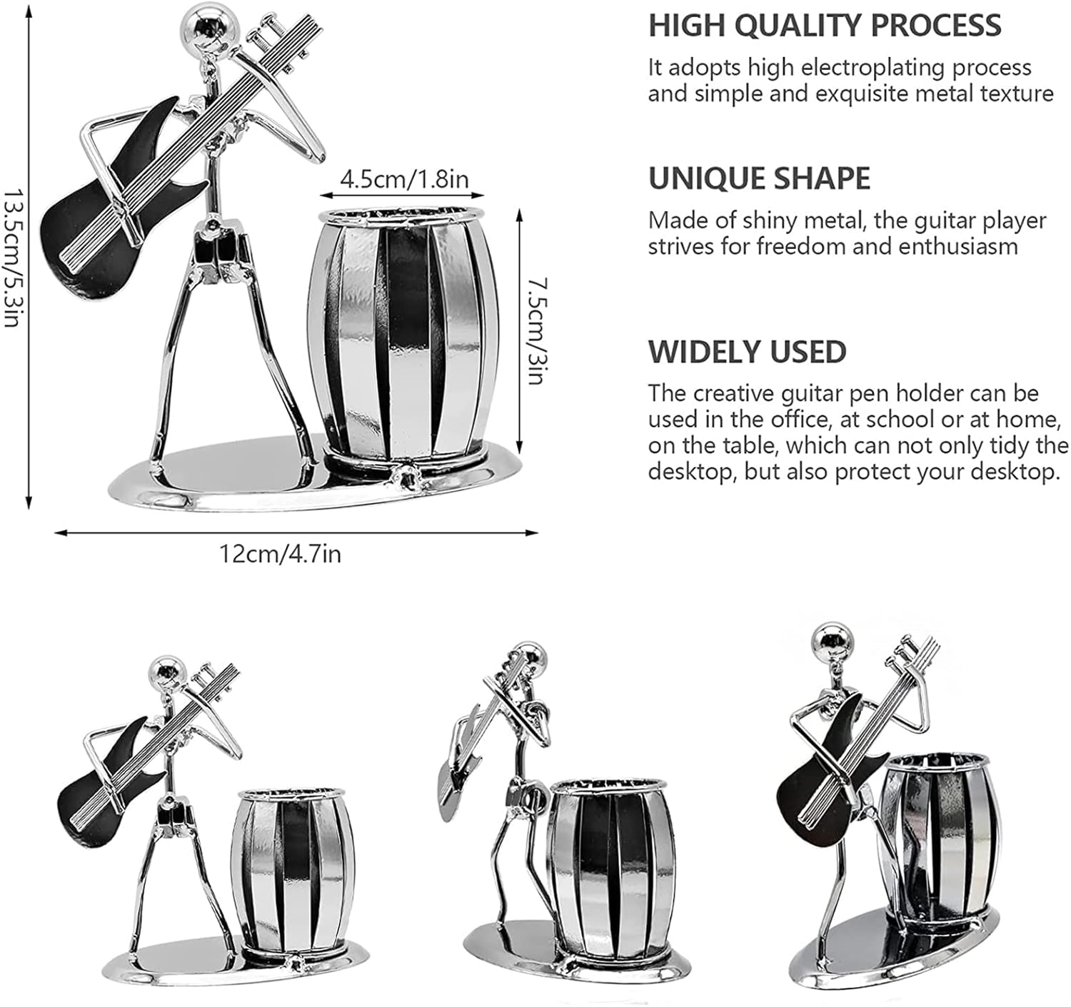 Metal Art Pen Pencil Holder, Creative Guitar Player Pen Cup, Office Desktop Ornaments Music Decoration Gift image number 2