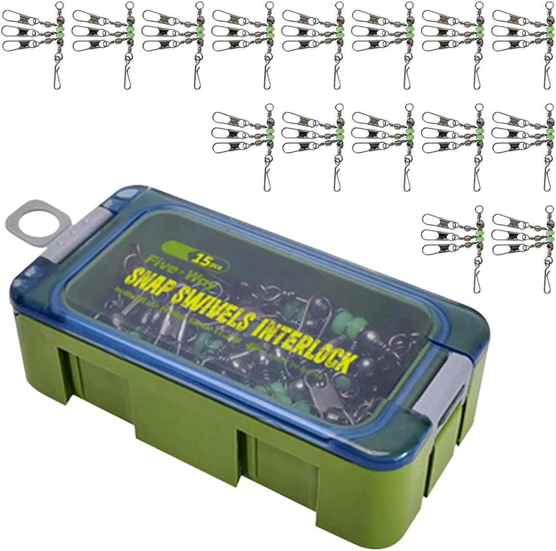 AIMALL 15PCS Wooden Shrimp Rig Swivel - Luminous Bead Turnaround Pin, 360&deg; Rotation, Moisture Resistant, PP Material Fishing Accessories image number 3