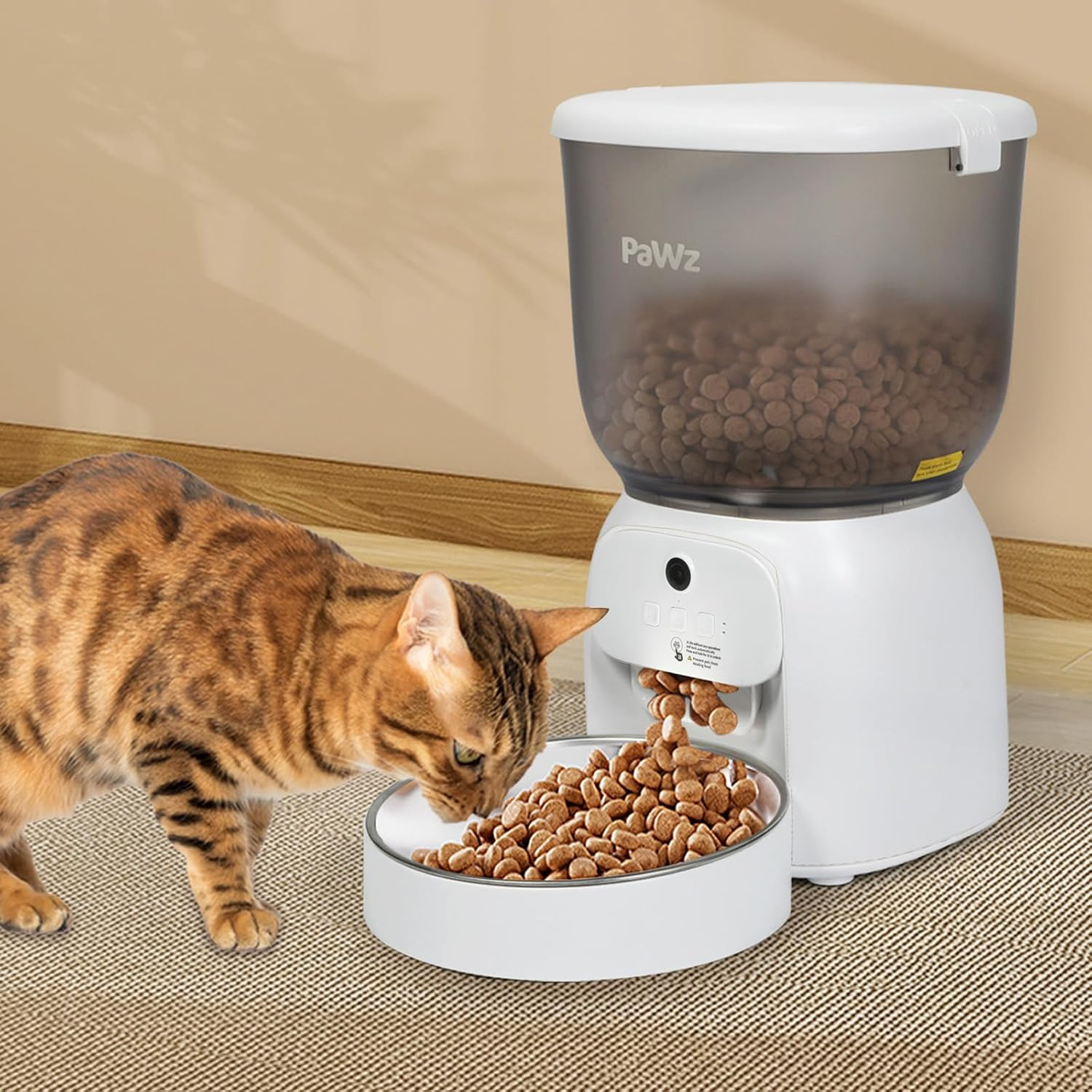 Pawz 4L Automatic Cat Feeder with Camera, Smart Timed Pet Feeder with Wifi APP Control for Remote Feeding, Auto Pet Feeder Dry Food Dispenser with Desiccant Bag for Cats/Dogs, Dual Power image number 2