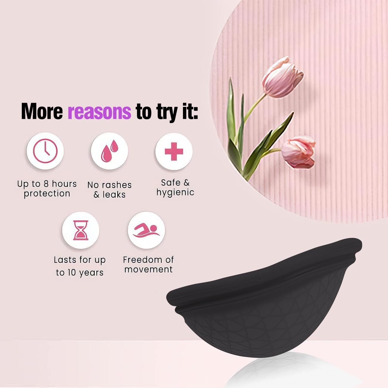 Menstrual Cup,Large Capacity Thin Fit Menstrual Disc,Menstrual Cup Wear for 12 Hours,Period Disc with Medical Grade Silicone,Reusable Menstrual Flow Cup for Women Periods,Black image number 1