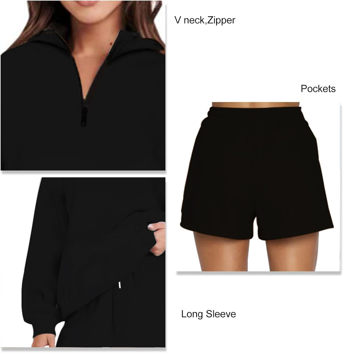 Women'S Hoodie, 2 Piece Outfits Hoodie Short Set, Fall Oversized Half Zip Hoodie Wide Leg Sweatshirt Shorts Set Tracksuit Sweatsuits, Casual Comfortable for Daily Work, Y2K Clothes