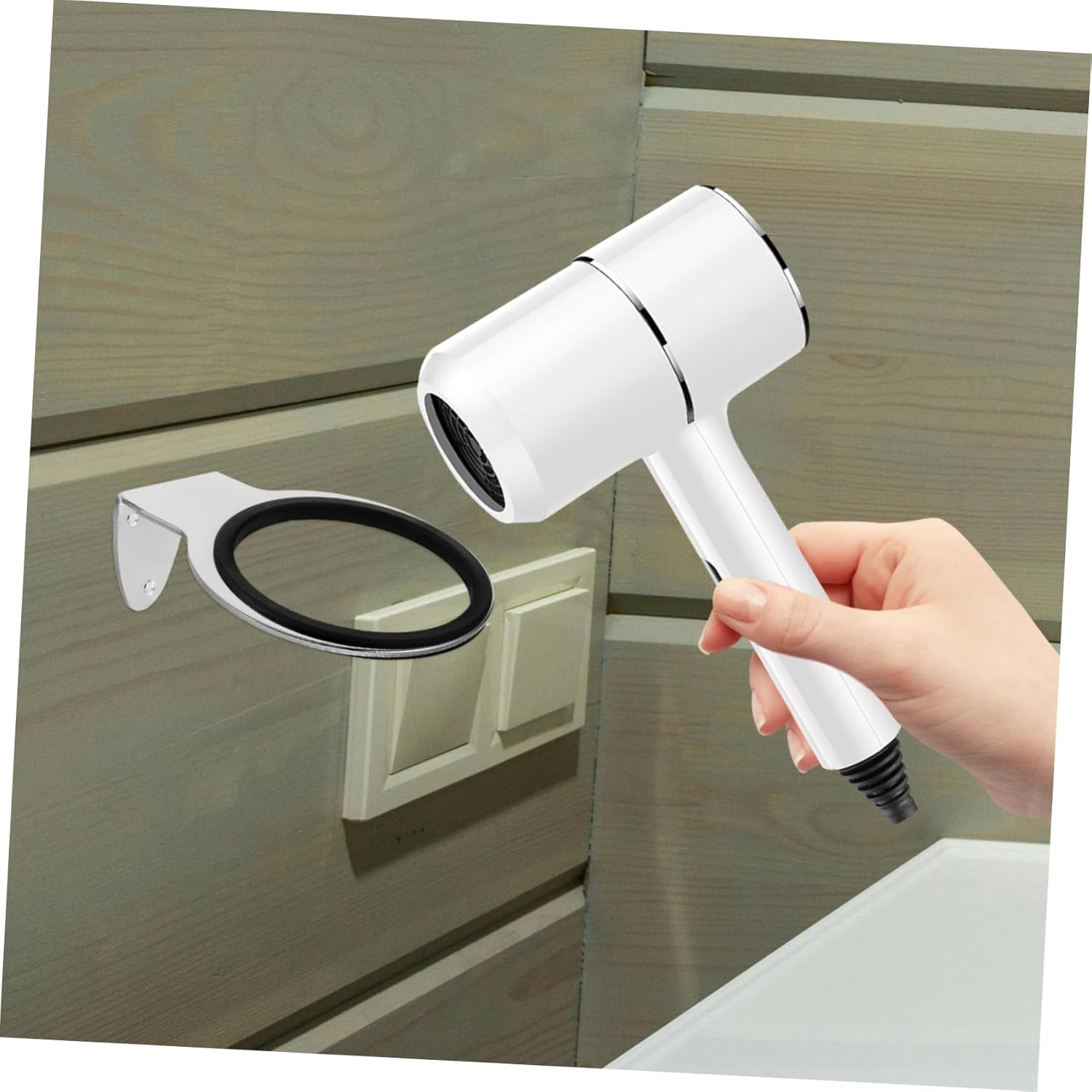 BESTYASH Hair Dryer Rack Wall-Mounted Hair Dryer Holder Bathroom Accessory Sleek Design image number 4