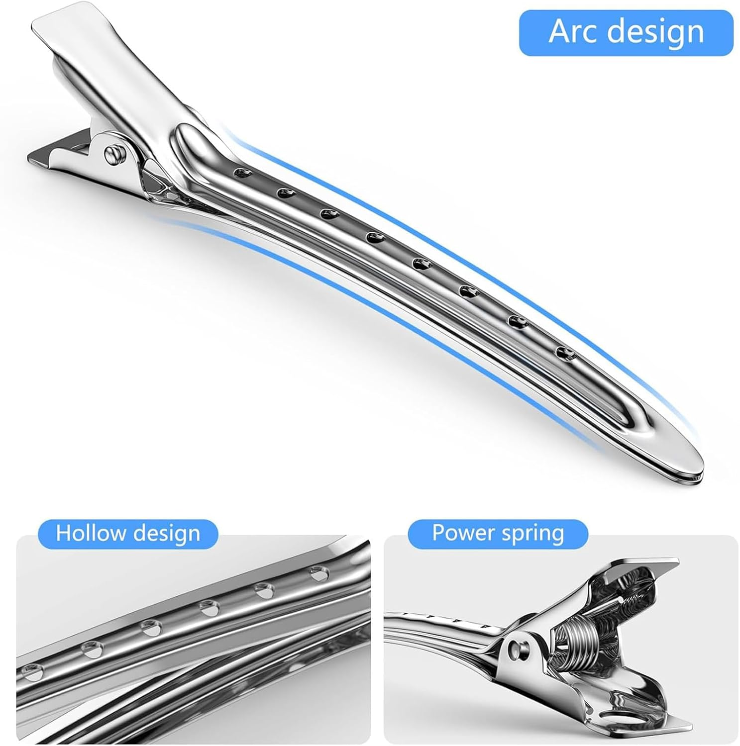 24 Silver Metal Duck Billed Hair Clips Silver for Styling Sectioning, 3.5-Inch Rust Resistant Metal Crocodile Skin Roll Hair Clips, Used for Hair Dyeing, DIY Bow Tie, Hair Extensions Salons ,Curls & Long Hair image number 3