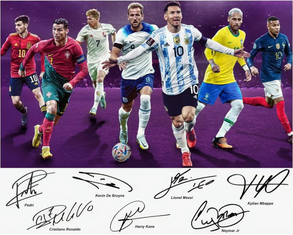 Cristiano Ronaldo Lionel Messi Neymar Jr Kane Pedri Mbape Soccer Superstars Signed Photo Autograph Print Wall Art Home Decor image number 2