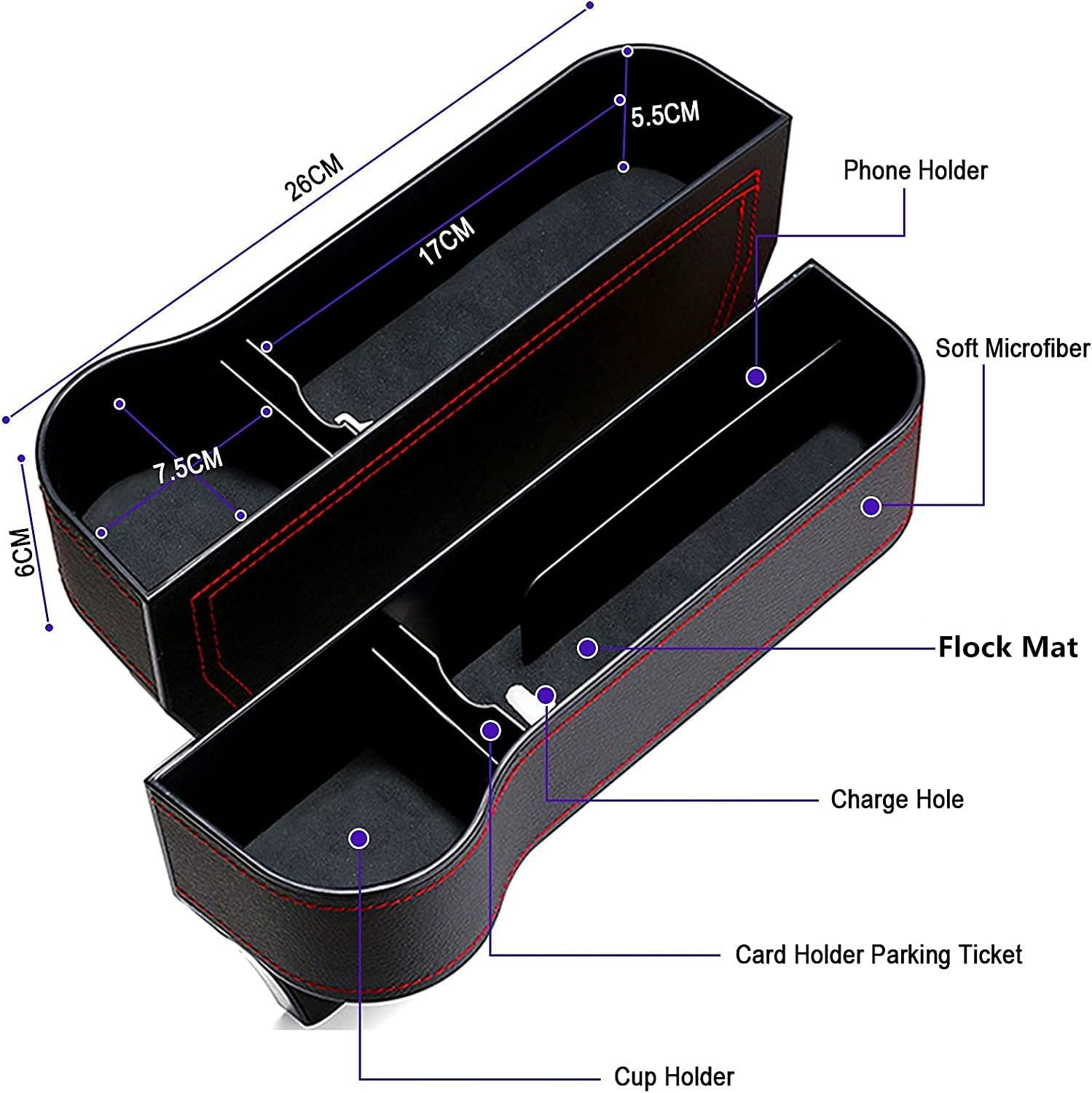 2PCS Car Seat Gap Filler Organizer, Multifunctional Car Seat Organizer, Auto Console Side Storage Box with Cup Holders, Car Organizer Front Seat for Phone, Keys, Sunglasses image number 5