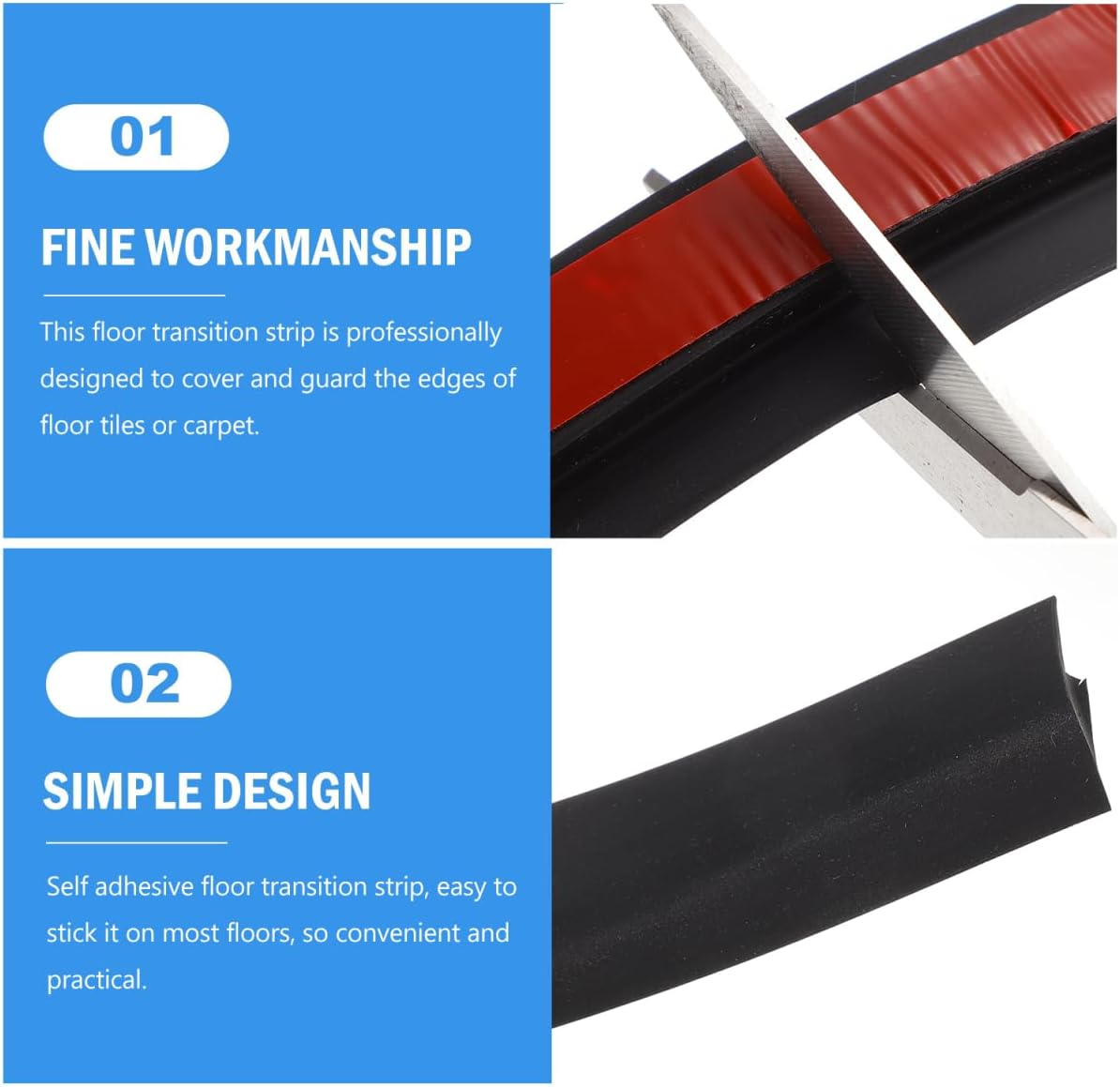 TEHAUX Floor Transition Strip - Self Adhesive Carpet Flooring Strip Edging Trim Black 5Mm for Doorways Door Threshold image number 6