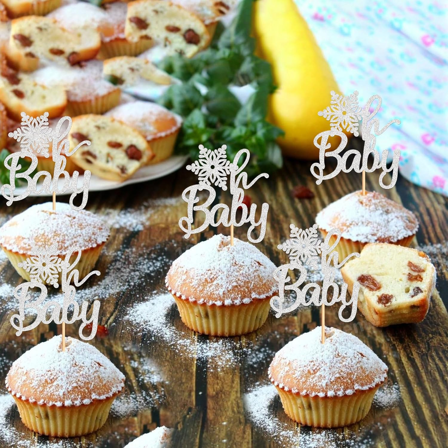 24 PCS Snowflake Cupcake Toppers Silver Glitter Winter Frozen Theme Cupcake Picks Baby Shower Kids Birthday Party Christmas Cake Decorations Supplies - Blue image number 2