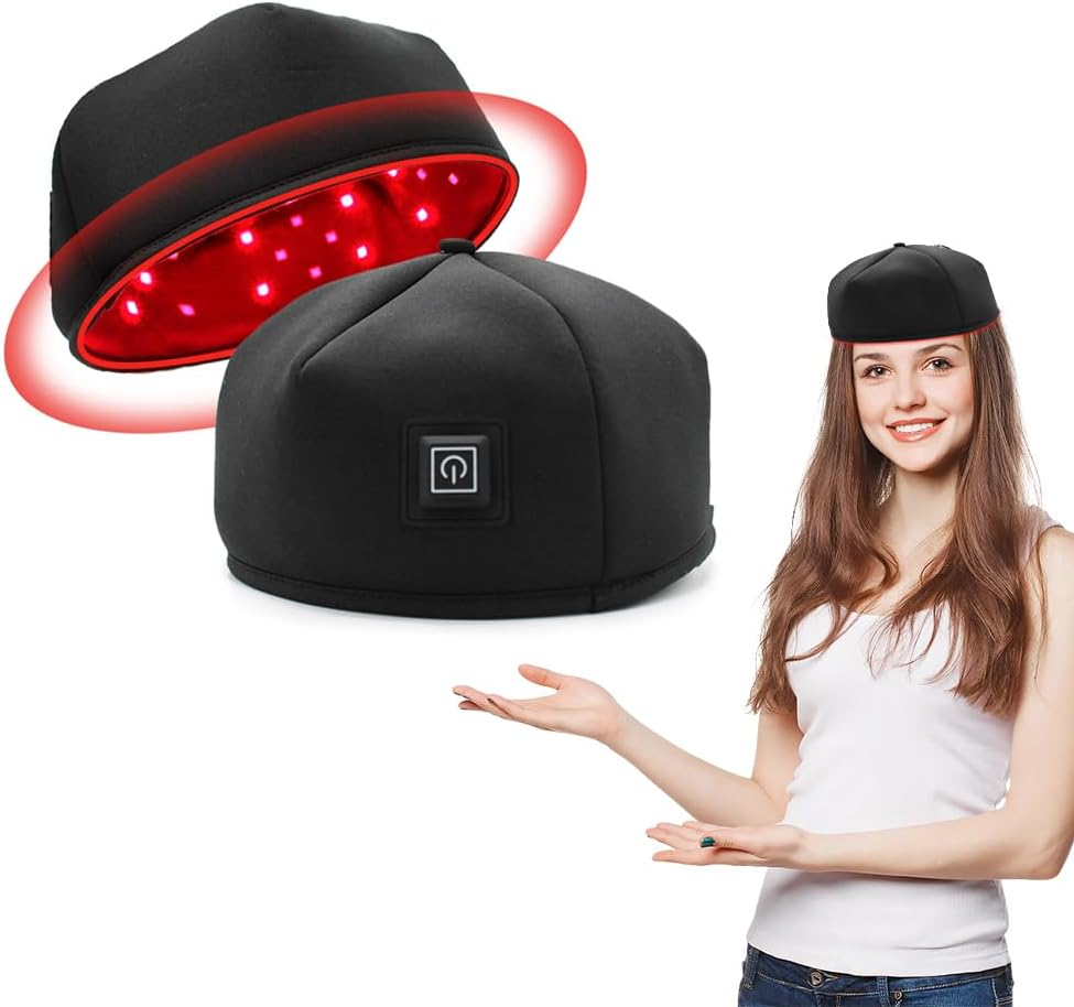 Red Light Hair Growth Beanie, Revitalize Your Hair with the Power Laser Hair Growth Cap, Red Light Laser Hair Growth Cap, Red Light Hair Growth Hat(Black Plug-In) image number 2