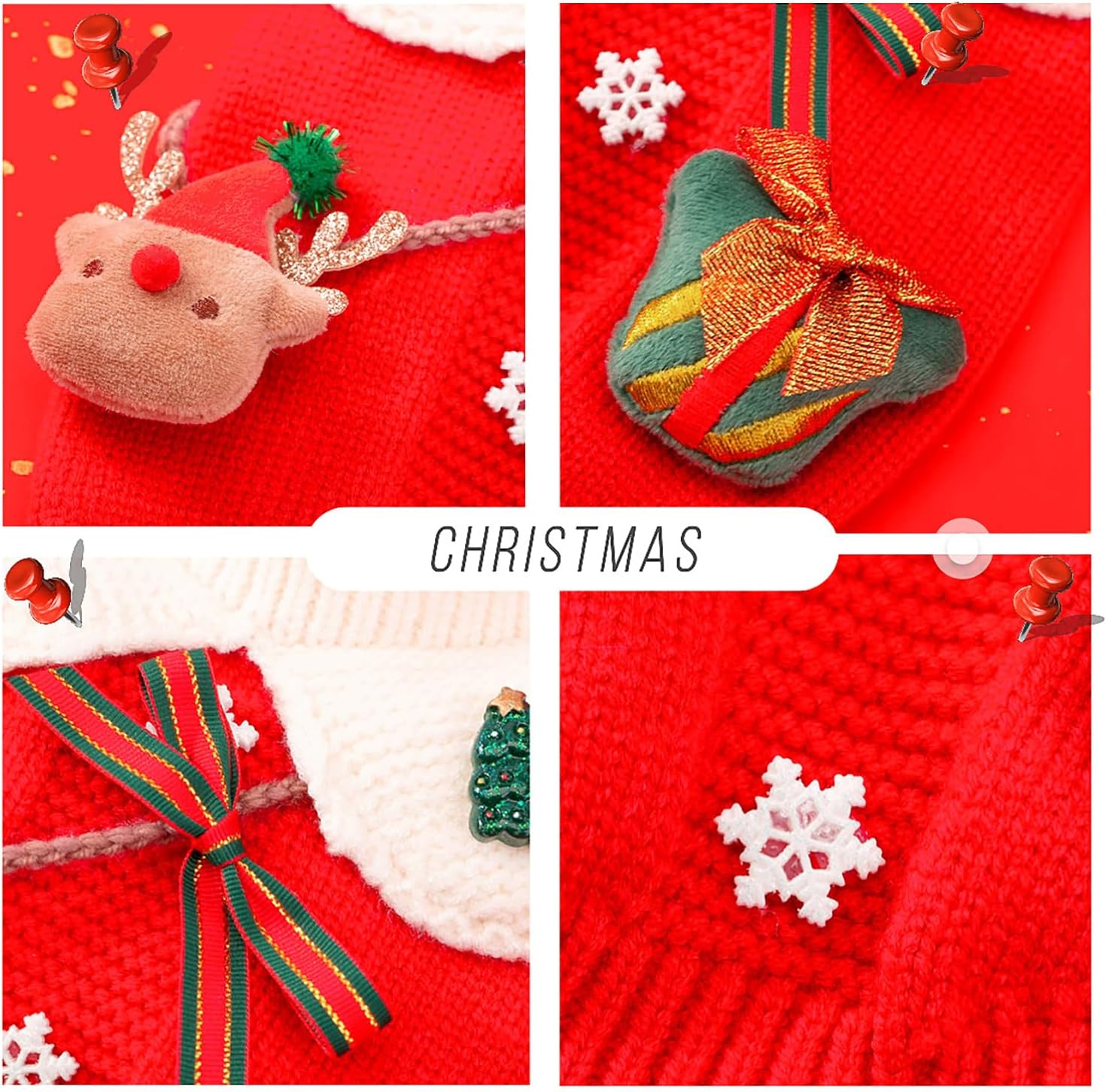 Christmas Dog Outfit Christmas Dog Cat Sweater with Elk Snowflake Puppy Clothes for Small Dog Girl XS Pomeranian Chihuahua Yorkie PUP Knitted Coat (S) image number 2