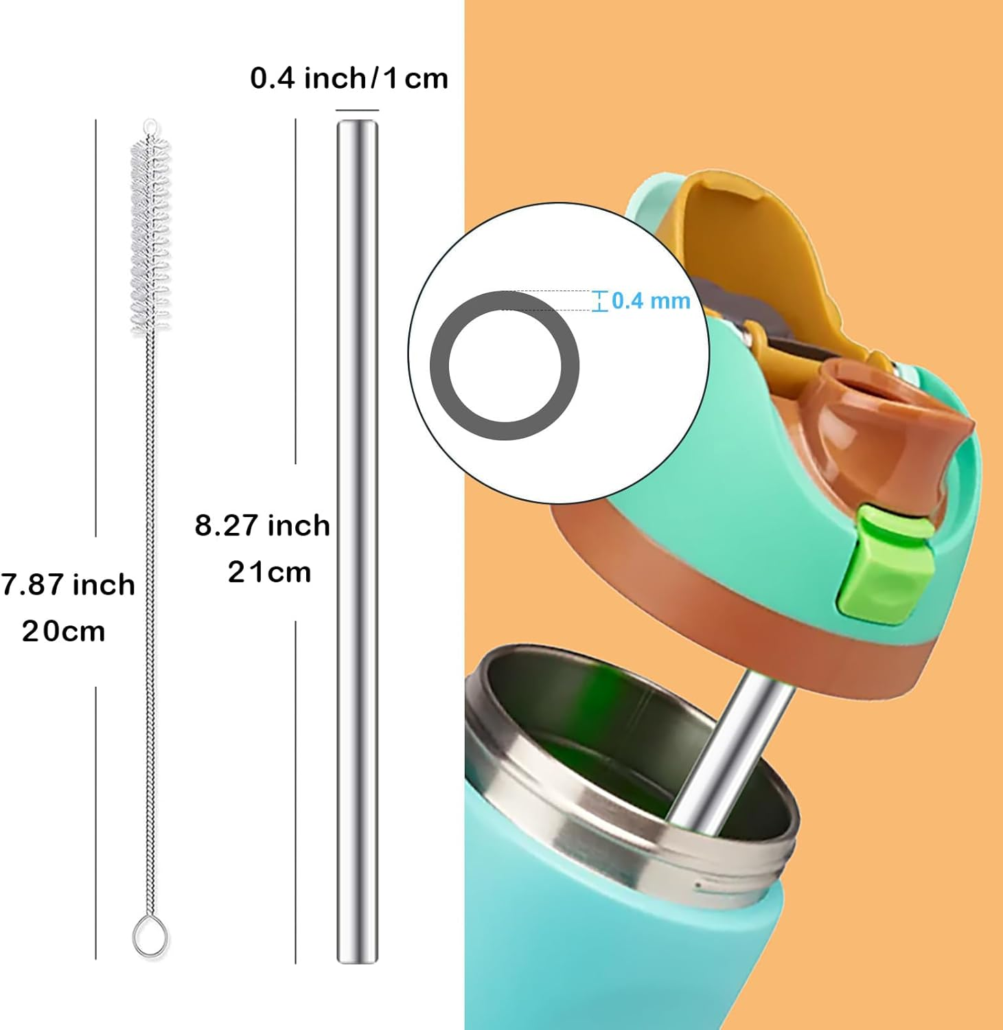 4Pcs Replacement Stainless Steel Straws Compatible with Owala Water Bottle 24Oz 32Oz Reusable Straws with 2 Cleaning Brushes Metal Straw Replacement Compatible with Owala Freesip (21Cm for 24-32Oz) image number 4