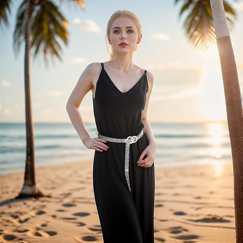 Rhinestone Chain Belt Adjustable Crystal Belt Chain O-Ring Sparkle Belts Women Diamond Waistband Belts Bling for Dress Jeans image number 4