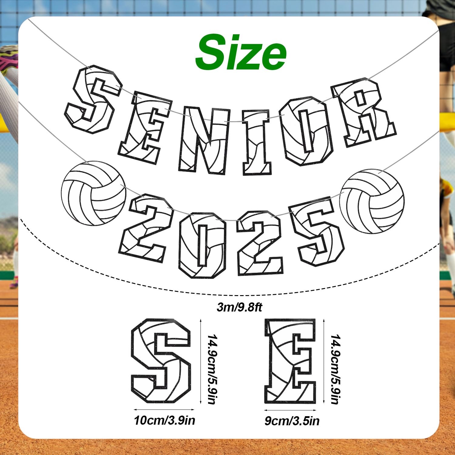 Senior 2025 Volleyball Banner, Volleyball Graduation Party Decoration Volleyball Senior Night Banner for High School College Graduation Sport Theme Party Supplies