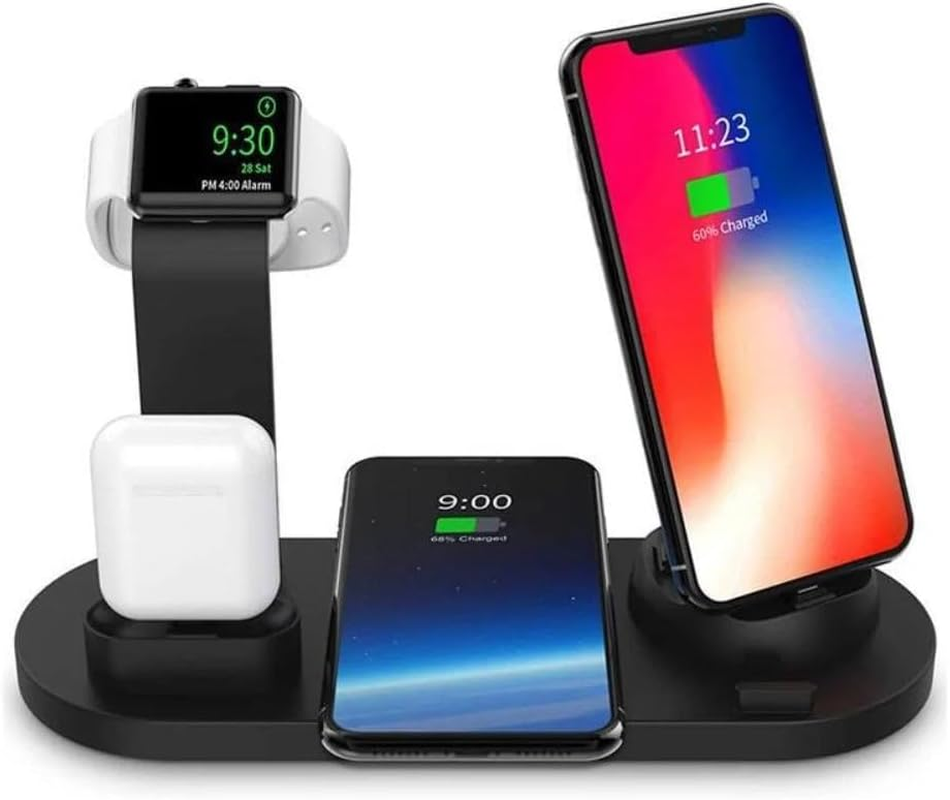 Bliss Gifts & Homewares Magnetic Wireless Charger I 3 In-1 Wireless Charging Dock with Adapter I 15W Portable Charger Stand I Compatible with Apple Phones, Air Pods, Galaxy Watches (Black)
