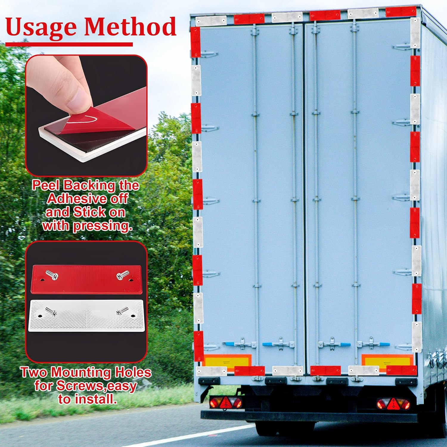 20 Pcs High Visibility Self-Adhesive Driveway Reflectors - Red/White Safety Stickers for Driveway, Garage & Trailers, Easy to Install, Weatherproof Night Road Safety image number 5