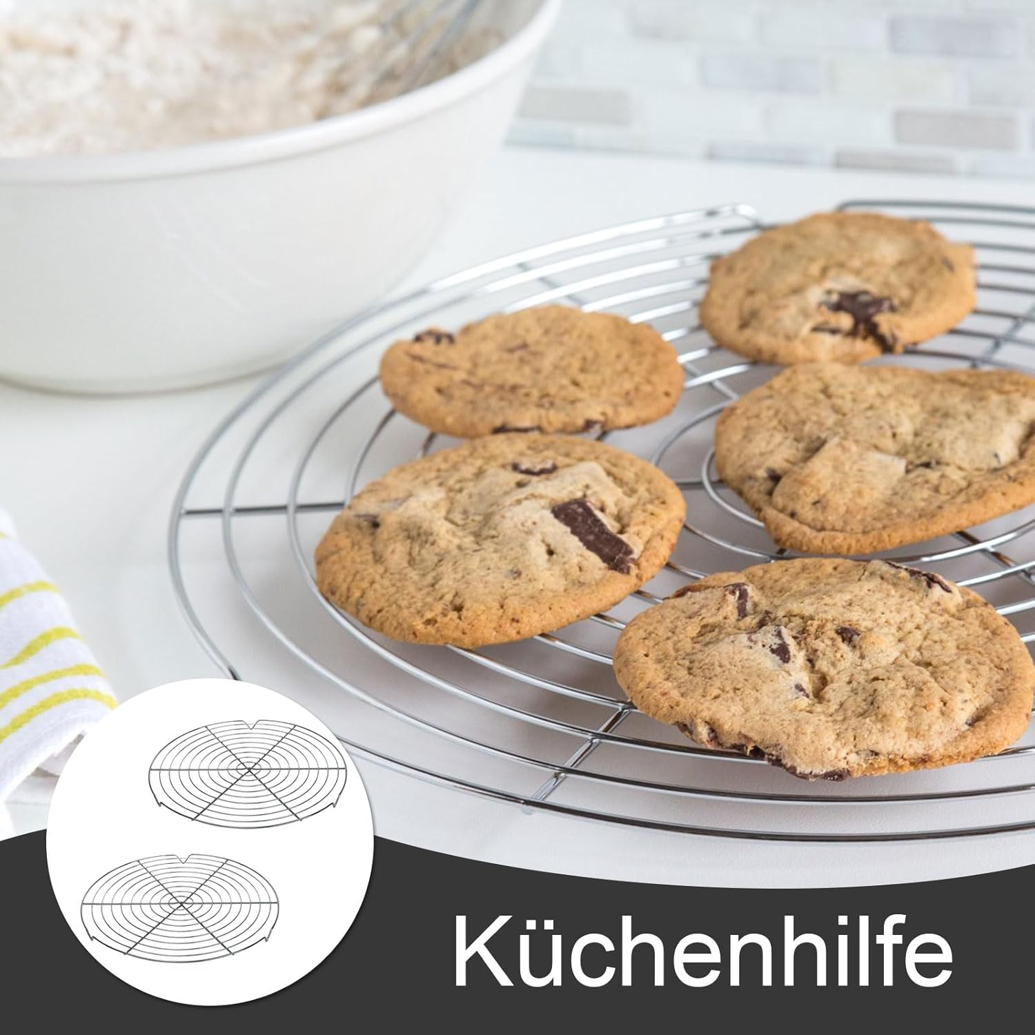 GANILITY round Cooling Rack, Pack of 3 Cooling Rack with 1 Piece Silicone Brush, 32 Cm round Cake Rack, Stainless Steel Cake Rack, Cooling Rack, Kitchen Accessories, for Cooling, Baking