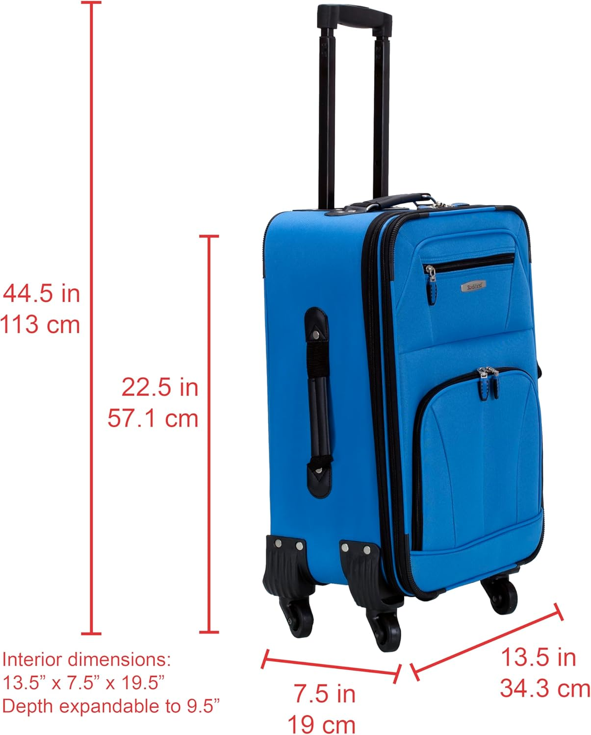 Rockland Pasadena Softside Spinner Wheel Luggage, Blue, Carry-On 20-Inch, Pasadena Softside Spinner Wheel Luggage - Blue image number 5
