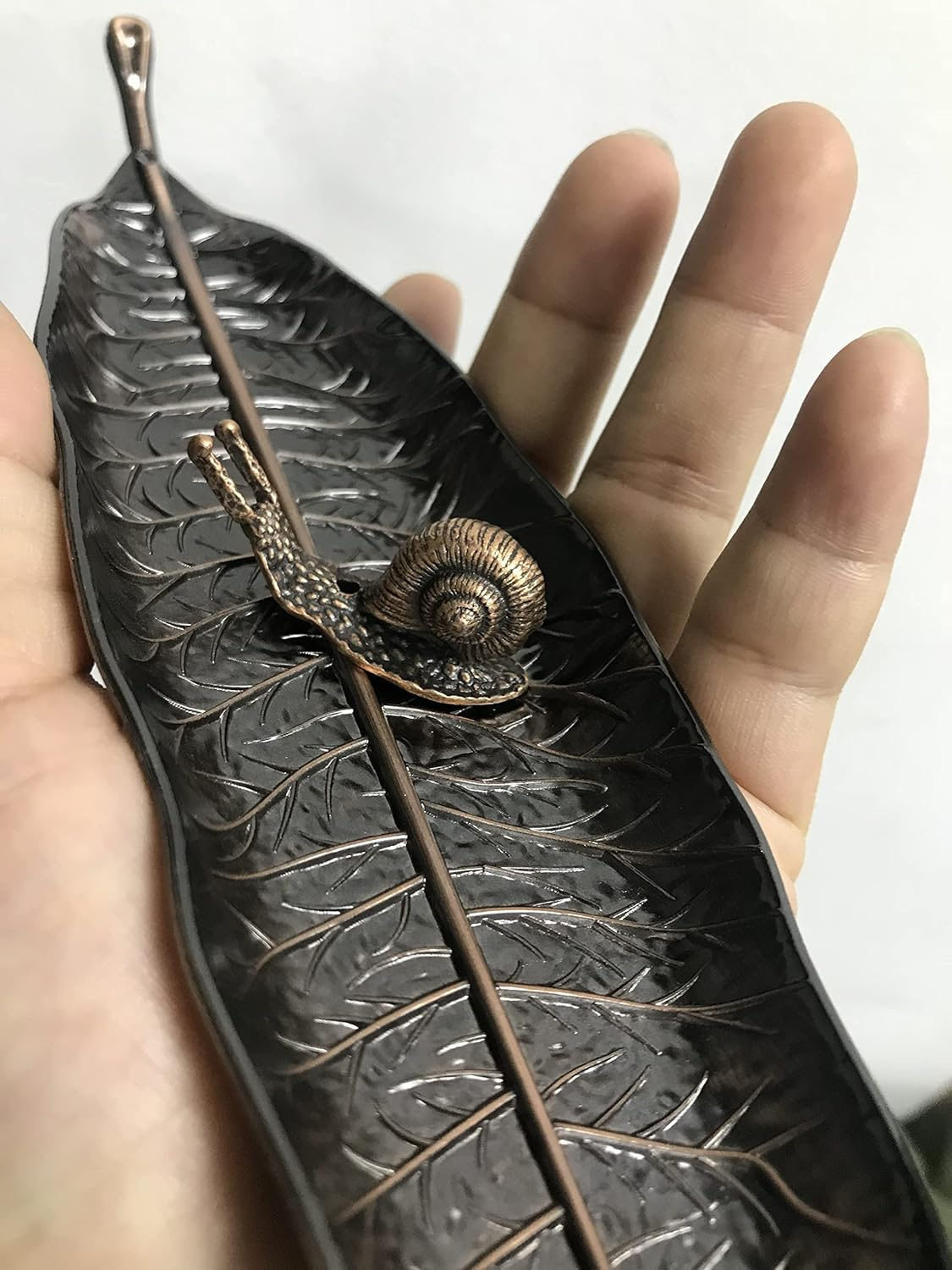 Incense Holder Set, Leaf and Snail Incense Burner, Incense Ash Catcher,Cute and Practical Incense Burner，Incense Sticks Holder for Counters, Meditation Room, Yoga, Home, Office (Bronze) image number 5