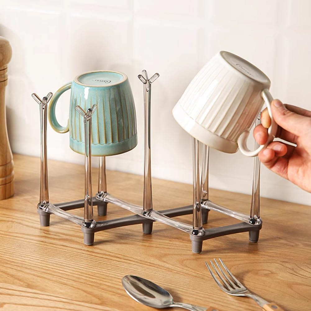 Retractable Cup Drying Rack, Water Bottle Organizer Drinking Glass Tree with Non-Slip Bottom for Kitchen Countertop(Light Grey) image number 2